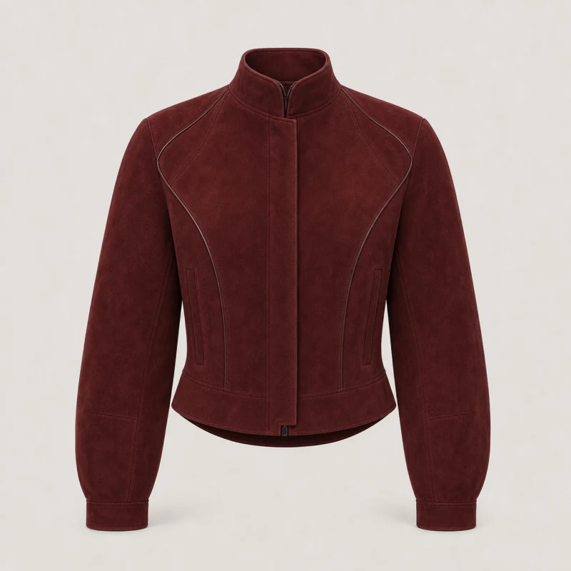 Oxblood sculpted suede jacket
