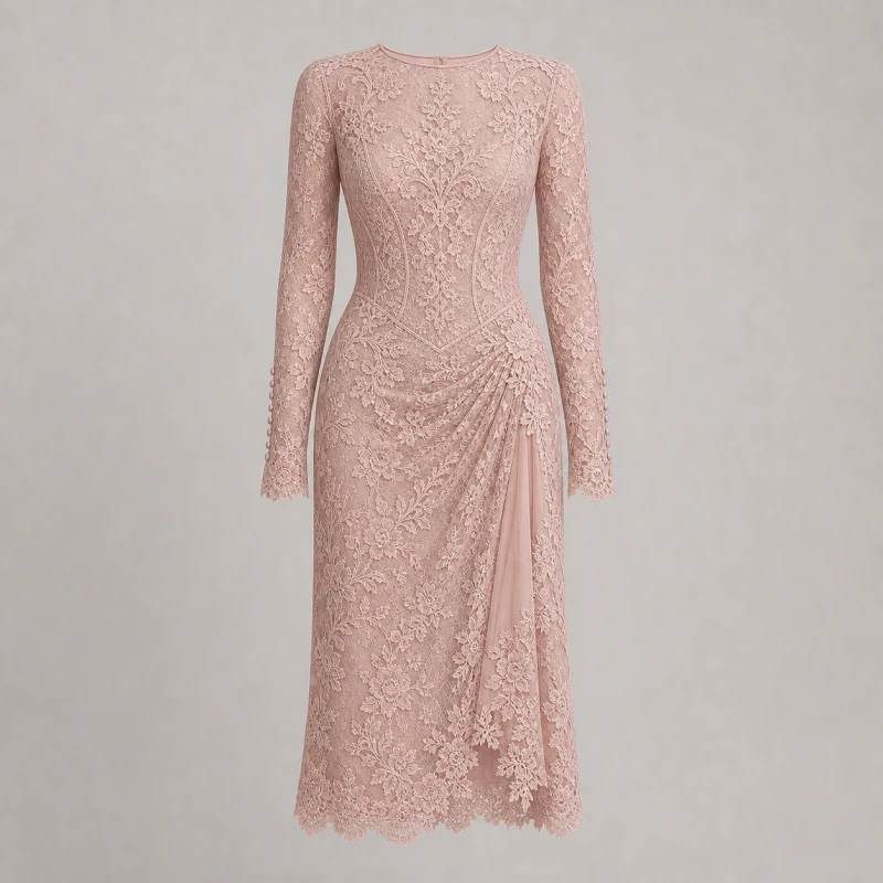 Powder-pink lace midi dress